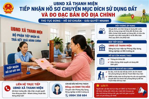 Thanh Miện: Tiếp nhận đăng ký chuyển mục đích sử dụng đất và đề xuất chấn chỉnh khâu đo đạc bản đồ