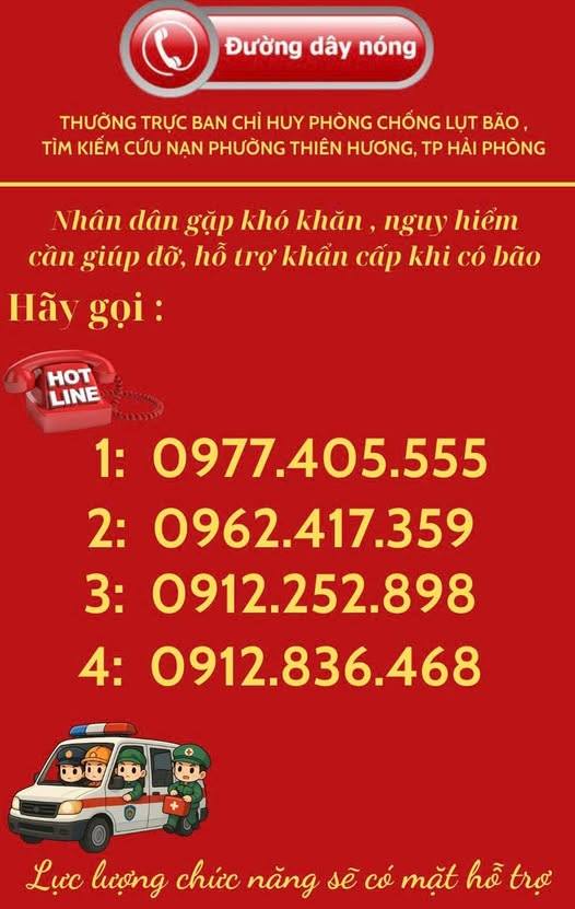 Nhân dân gặp khó khăn, nguy hiểm cần giúp đỡ hỗ trợ khẩn cấp khi có bão hãy gọi: