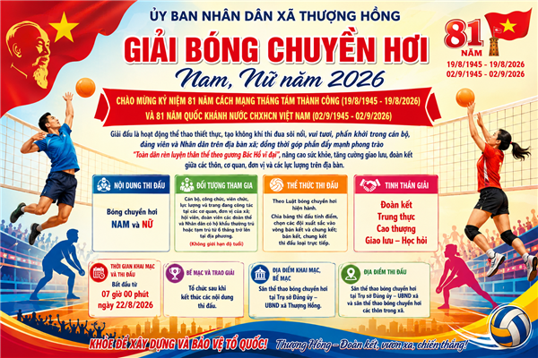 Giải bóng chuyền hơi nam, nữ chào mừng kỷ niệm 81 năm Cách mạng Tháng Tám thành công và Quốc khánh 02/9 sẽ được tổ chức trong 2 ngày 22 và 23/8/2026