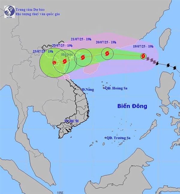 Thông báo của Đài khí tượng thủy văn bắc bộ tin bão khẩn cấp cơ bão số 3 (tính tới 5h00 ngày 20/7/2025)
