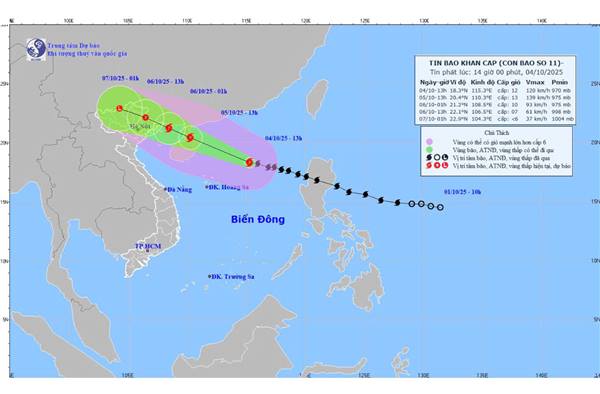 Tin nhanh về cơn bão số 11 (lúc 15 giờ ngày 4/10)