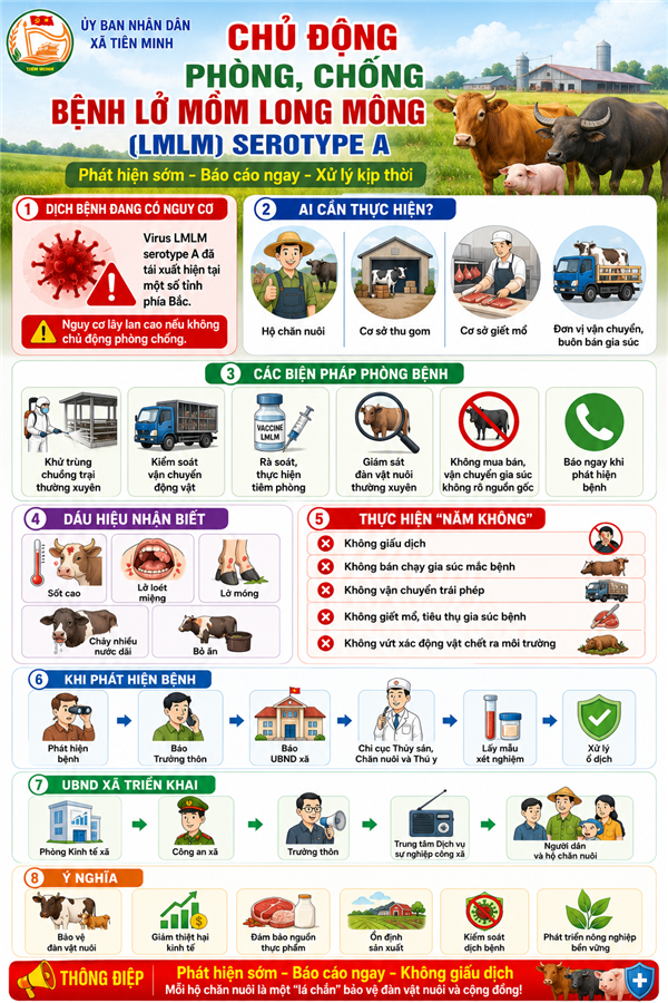 Xã Tiên Minh chủ động triển khai các biện pháp phòng, chống bệnh Lở mồm long móng serotype A