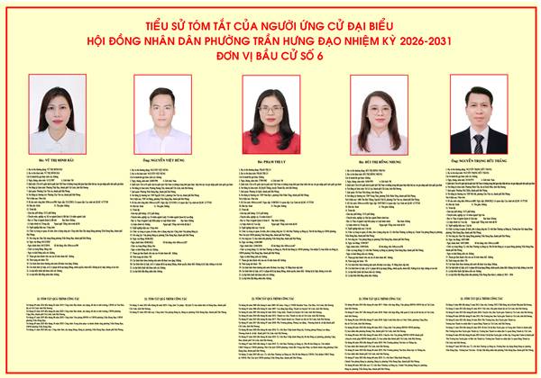 TIỂU SỬ TÓM TẮT CỦA NGƯỜI ỨNG CỬ ĐẠI BIỂU HỘI ĐỒNG NHÂN DÂN PHƯỜNG TRẦN HƯNG ĐẠO NHIỆM KỲ 2026-2031 ĐƠN VỊ BẦU CỬ SỐ 6