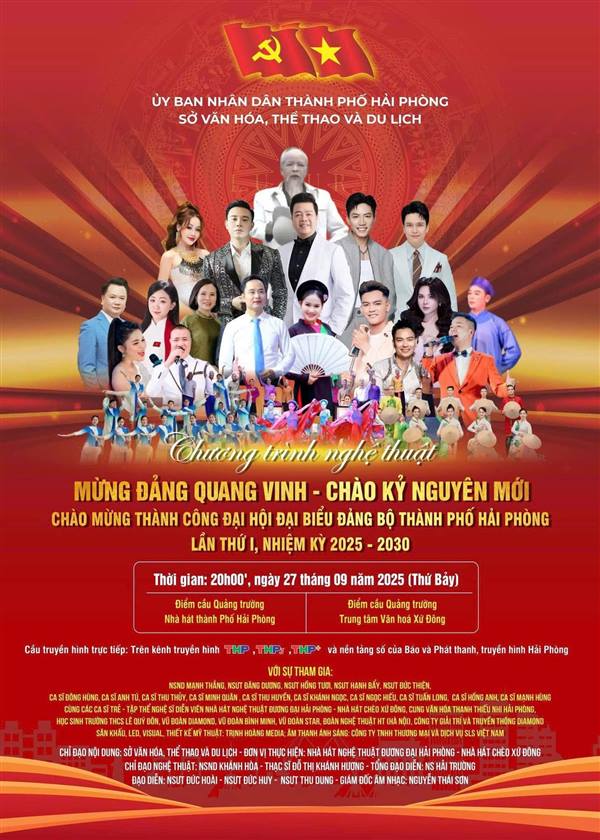 🇻🇳 TỐI  27/9: TRÂN TRỌNG MỜI NHÂN DÂN THÀNH PHỐ ĐẾN THƯỞNG THỨC CHƯƠNG TRÌNH NGHỆ THUẬT “MỪNG ĐẢNG QUANG VINH - CHÀO KỶ NGUYÊN MỚI”