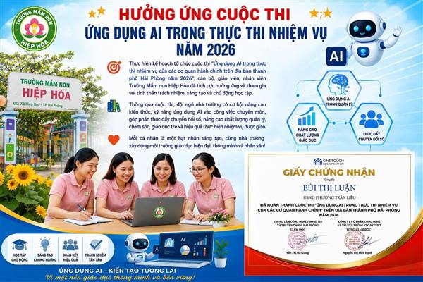 TRƯỜNG MẦM NON HIỆP HÒA TÍCH CỰC HƯỞNG ỨNG CUỘC THI “ỨNG DỤNG AI TRONG THỰC THI NHIỆM VỤ” NĂM 2026
