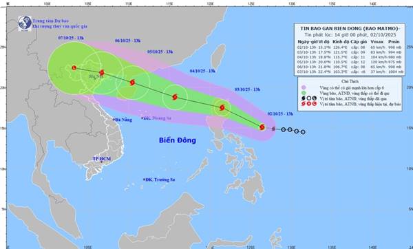 Dự kiến ngày 4/10, bão số 11- bão Matmo vào biển Đông