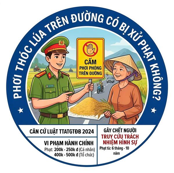 Phơi thóc lúa trên đường có bị xử phạt không? 