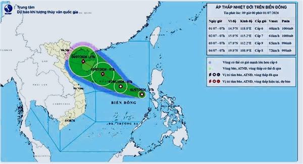 Áp thấp nhiệt đới trên Biển Đông, có khả năng mạnh lên thành bão số 1