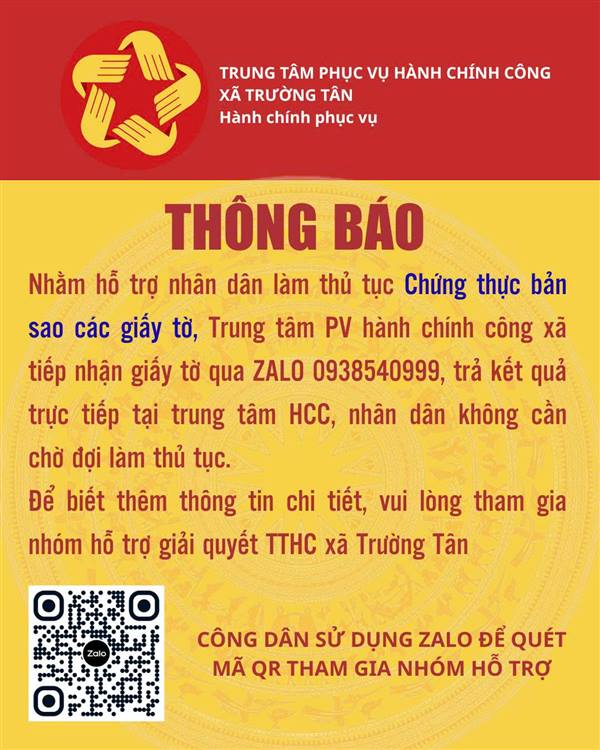 Xã Trường Tân triển khai kế hoạch hỗ trợ giải quyết thủ tục hành chính trực tuyến.