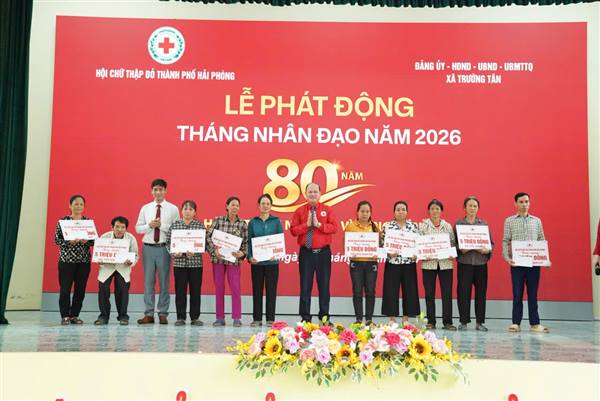 Hội Chữ thập đỏ TP. Hải Phòng phát động Tháng Nhân đạo năm 2026 tại xã Trường Tân.