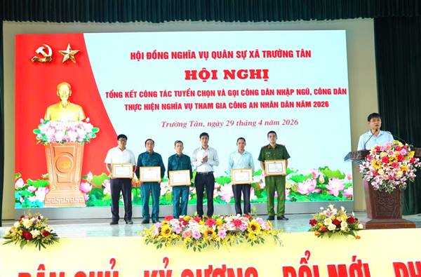 Hội đồng Nghĩa vụ quân sự (NVQS) xã tổ chức hội nghị tổng kết công tác tuyển chọn và gọi công dân nhập ngũ, thực hiện nghĩa vụ tham gia Công an nhân dân năm 2026, triển khai phương hướng, nhiệm vụ năm 2027.