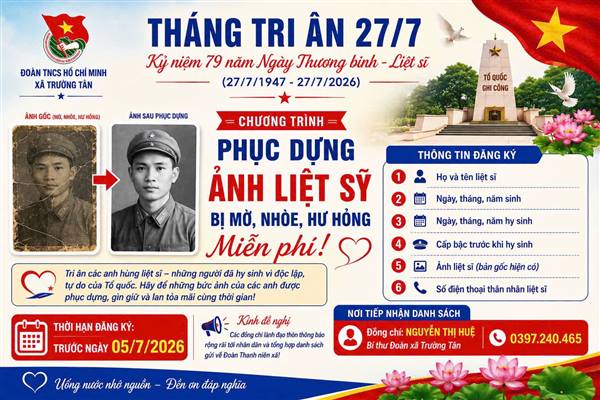 THÔNG BÁO TIẾP NHẬN ĐĂNG KÝ PHỤC DỰNG ẢNH LIỆT SĨ
