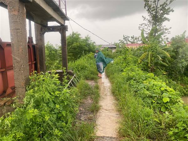 Đồng chí Nguyễn Hữu Lăng, Phó Chủ tịch UBND xã kiểm tra công tác phòng chống khắc phục hậu quả bão số 5