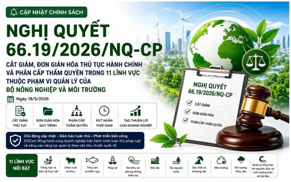 Nghị quyết số 66.19/2026/NQ-CP ngày 18/5/2026 về cắt giảm, phân quyền, đơn giản hoá thủ tục hành chính và cắt giảm đơn giản giá điều kiện kinh doanh thuộc phạm vi quản lý của Bộ Nông nghiệp và Môi trường 