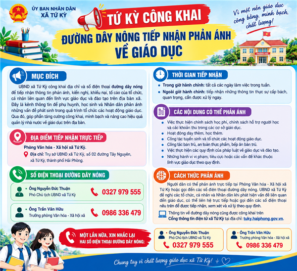 Tứ Kỳ công khai đường dây nóng tiếp nhận phản ánh về giáo dục