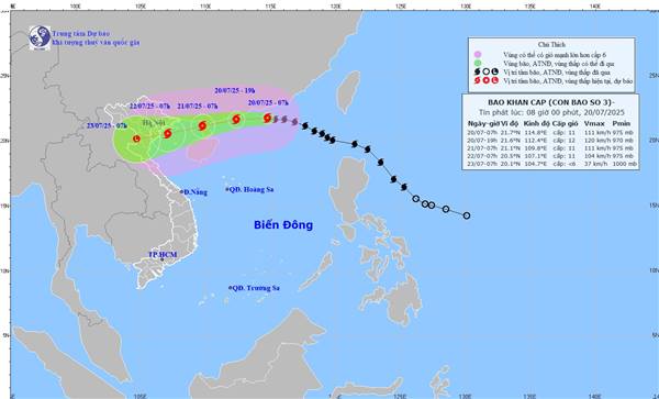 🔴(08H 20/07/2025) Bão số 3 đang giật cấp 14, di chuyển, cách Quảng Ninh-Hải Phòng   khoảng 705km
