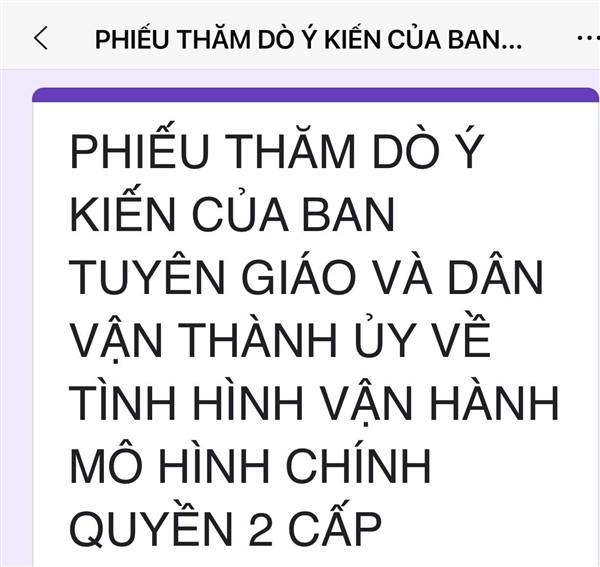 Ban tuyên giáo và Dân vận Thành ủy triển khai Phiếu thăm dò ý kiến của người dân về tình hình vận hành mô hình chính quyền địa phương 2 cấp
