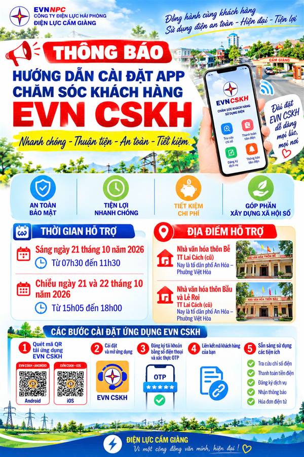 KHÔNG BÁO HỖ TRỢ CÀI ĐẶT APP EVN CSKH