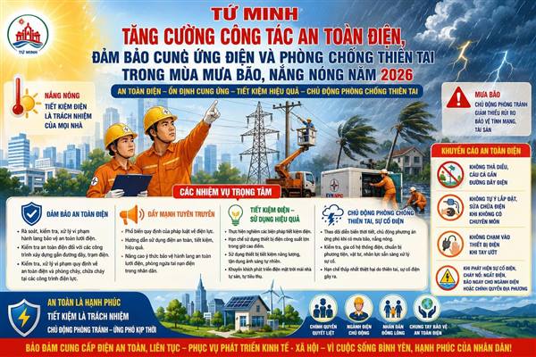 Tứ Minh tăng cường công tác an toàn điện, đảm bảo cung ứng điện và phòng chống thiên tai trong mùa mưa bão, nắng nóng năm 2026
