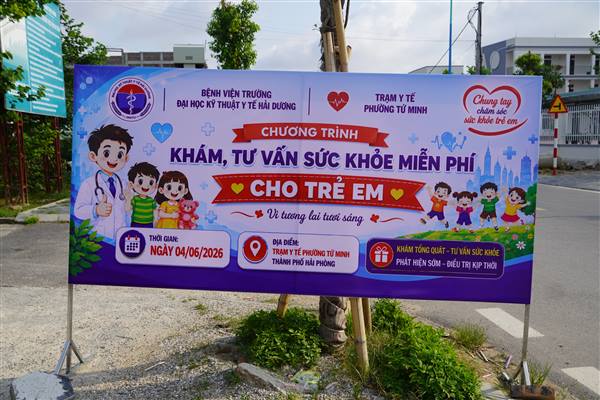 Sáng ngày 4/6, trạm y tế phường Tứ Minh sẽ tổ chức khám sức khỏe định kỳ, khám sàng lọc miễn phí cho trẻ em yếu thế 