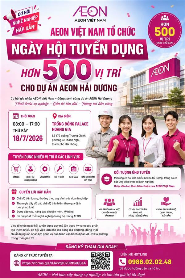 Aeon Hải Dương tuyển dụng hơn 500 nhân sự - Cơ hội việc làm không thể bỏ lỡ