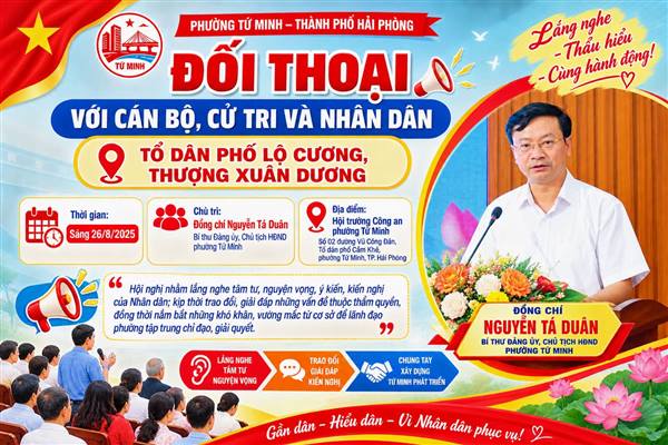 Sáng nay 26/8, đồng chí Nguyễn Tá Duân - Bí thư đảng uỷ, chủ tịch HĐND phường sẽ trực tiếp đối thoại với cán bộ, cử tri và nhân dân TDP Lộ Cương và Thượng Xuân Dương
