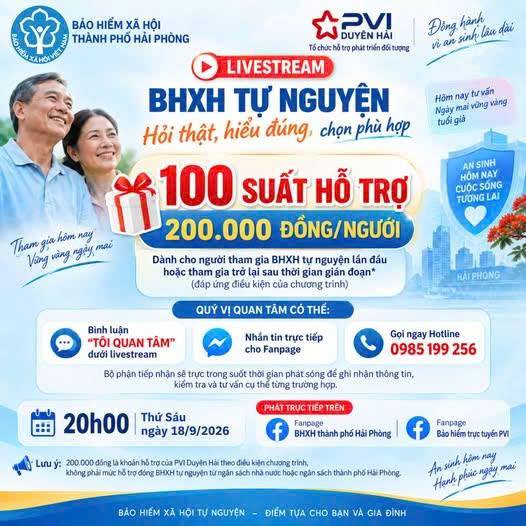 100 suất hỗ trợ dành cho người tham gia BHXH tự nguyện