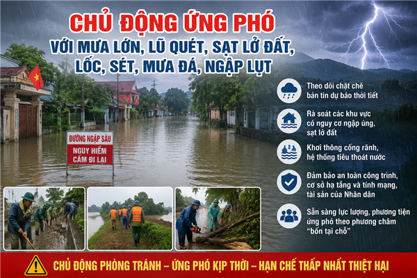 Thông báo Về việc chủ động ứng phó với mưa lớn, lốc, sét, mưa đá, ngập lụt