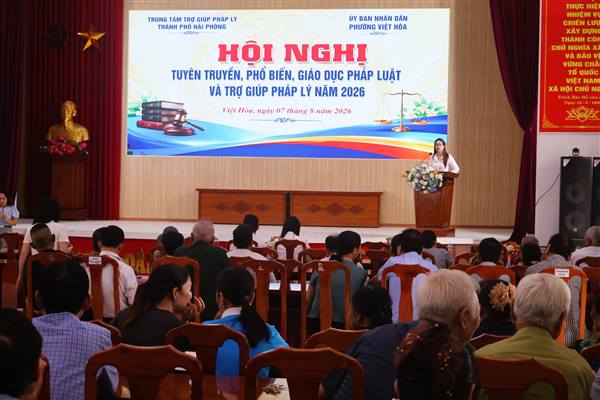 Phường Việt Hòa phối hợp với Trung tâm Trợ giúp pháp lý thành phố Hải Phòng tổ chức Hội nghị tuyên truyền, phổ biến, giáo dục pháp luật và trợ giúp pháp lý năm 2026
