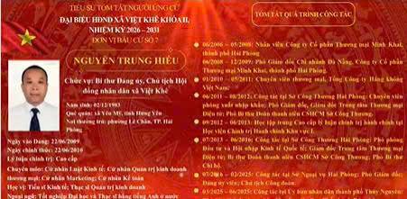 TRÂN TRỌNG GIỚI THIỆU TIỂU SỬ TÓM TẮT CÁC LÃNH ĐẠO XÃ ỨNG CỬ ĐẠI BIỂU HĐND XÃ VIỆT KHÊ KHOÁ II, NHIỆM KỲ 2026-2031