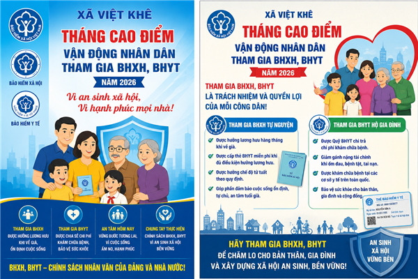 XÃ VIỆT KHÊ TRIỂN KHAI “THÁNG CAO ĐIỂM TUYÊN TRUYỀN, PHÁT TRIỂN NGƯỜI THAM GIA BẢO HIỂM XÃ HỘI, BẢO HIỂM Y TẾ” NĂM 2026