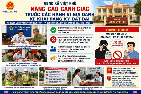 UBND XÃ VIỆT KHÊ TĂNG CƯỜNG TUYÊN TRUYỀN, NÂNG CAO CẢNH GIÁC TRƯỚC CÁC HÀNH VI GIẢ DANH KÊ KHAI ĐĂNG KÝ ĐẤT ĐAI
