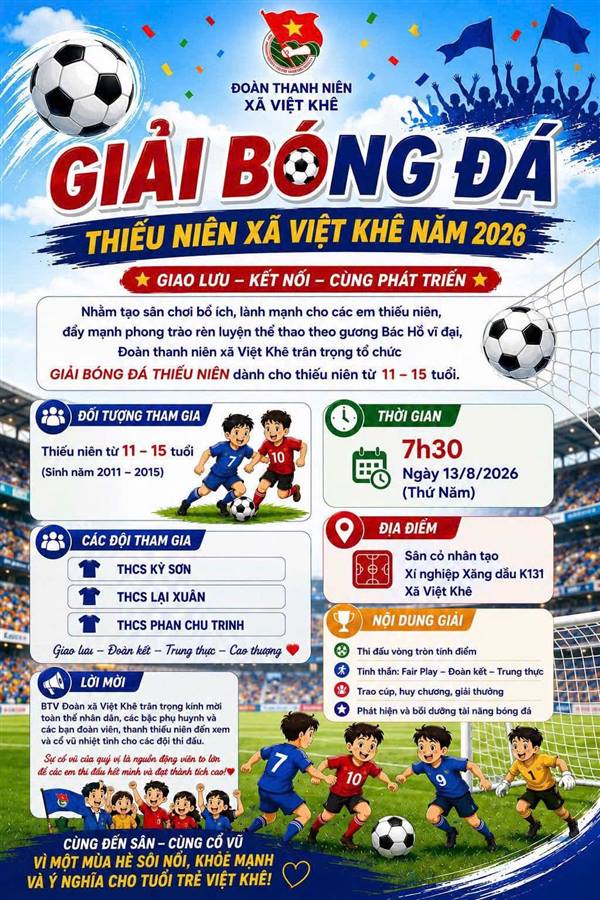 RỰC RỠ SỨC TRẺ – GIAO LƯU BÓNG ĐÁ THIẾU NIÊN XÃ VIỆT KHÊ NĂM 2026 