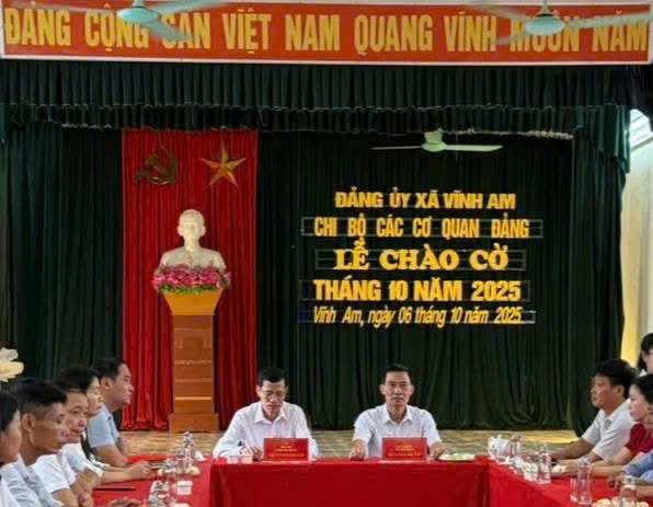 🇻🇳🇻🇳🇻🇳 Sáng ngày 06/10/2025, Chi bộ Các cơ quan Đảng xã Vĩnh Am tổ chức lễ chào cờ đầu tháng và triển khai nhiệm vụ trọng tâm tháng 10/2025; thông tin nhanh kết quả Đại hội đại biểu Đảng bộ Thành phố Hải Phòng lần thứ I, nhiệm kỳ 2025-2030 và phát động đợt thi đua chào mừng Đại hội Mặt trận Tổ quốc, các tổ chức chính trị - xã hội xã lần thứ I, nhiệm kỳ 2025- 2030 và các ngày kỷ niệm trong tháng 10. 