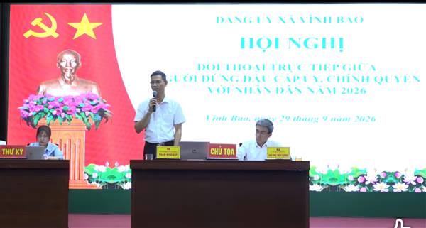 XÃ VĨNH BẢO TỔ CHỨC HỘI NGHỊ ĐỐI THOẠI TRỰC TIẾP GIỮA NGƯỜI ĐỨNG ĐẦU CẤP ỦY, CHÍNH QUYỀN VỚI NHÂN DÂN NĂM 2026