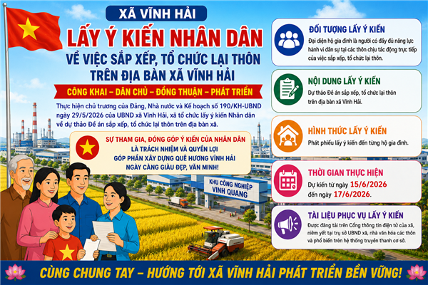 XÃ VĨNH HẢI TỔ CHỨC LẤY Ý KIẾN NHÂN DÂN VỀ VIỆC SẮP XẾP, TỔ CHỨC LẠI THÔN TRÊN ĐỊA BÀN XÃ