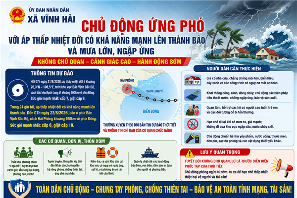 XÃ VĨNH HẢI CHỦ ĐỘNG ỨNG PHÓ VỚI ÁP THẤP NHIỆT ĐỚI CÓ KHẢ NĂNG MẠNH LÊN THÀNH BÃO VÀ MƯA LỚN