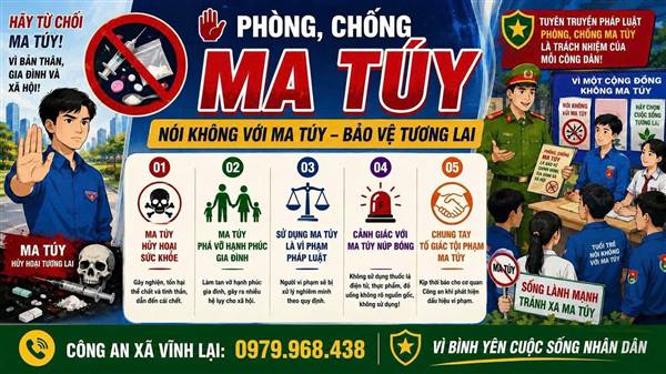 Công an xã Vĩnh Lại tổ chức Lễ ra quân Hưởng ứng Tháng hành động phòng, chống ma túy và Ngày toàn dân phòng, chống ma túy 26/6.