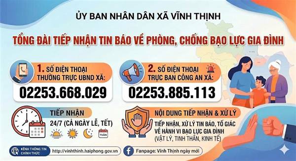 Thông báo công khai tổng đài về phòng chống " bạo lực gia đình"