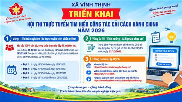 Xã Vĩnh Thịnh triển khai Hội thi trực tuyến tìm hiểu công tác cải cách hành chính năm 2026