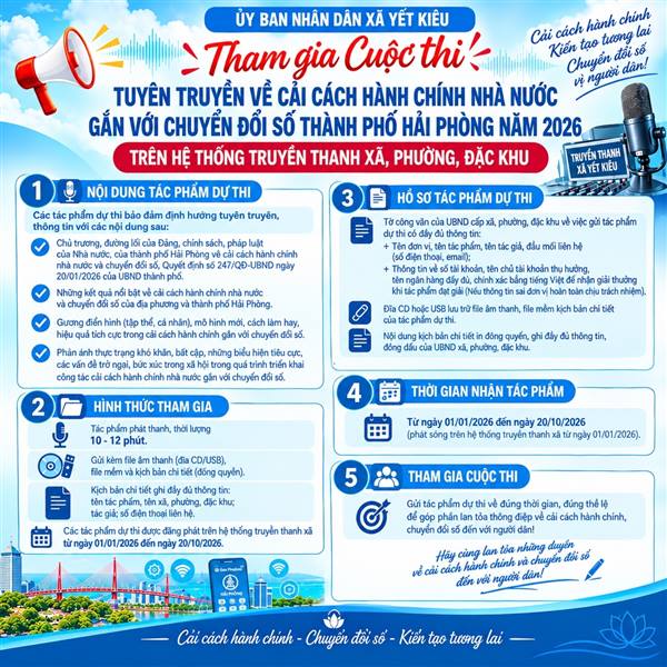 Xã Yết Kiêu triển khai tham gia cuộc thi tuyên truyền về Cải cách hành chính Nhà nước gắn với chuyển đổi số thành phố Hải Phòng năm 2026