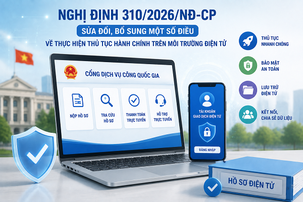 Chính phủ ban hành Nghị định số 310/2026/NĐ-CP ngày 5/8/2026 sửa đổi, bổ sung một số điều của Nghị định số 45/2020/NĐ-CP ngày 8 tháng 4 năm 2020 của Chính phủ về thực hiện thủ tục hành chính trên môi trường điện tử, được sửa đổi, bổ sung bởi Nghị định số 68/2024/NĐ-CP, Nghị định số 69/2024/NĐ-CP và Nghị định số 118/2025/NĐ-CP