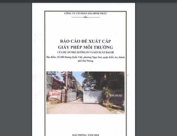 Báo cáo đề xuất cấp Giấy phép môi trường Công ty Cổ phần Cổ phần Hải Bình Phát